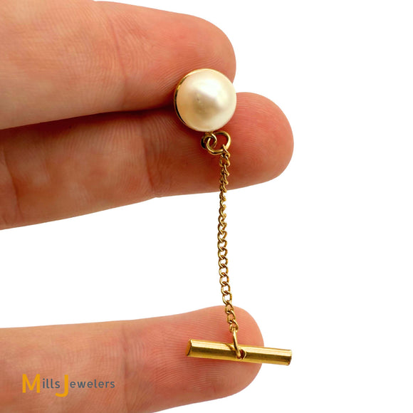 14K Yellow Gold Freshwater Pearl Tie Tack