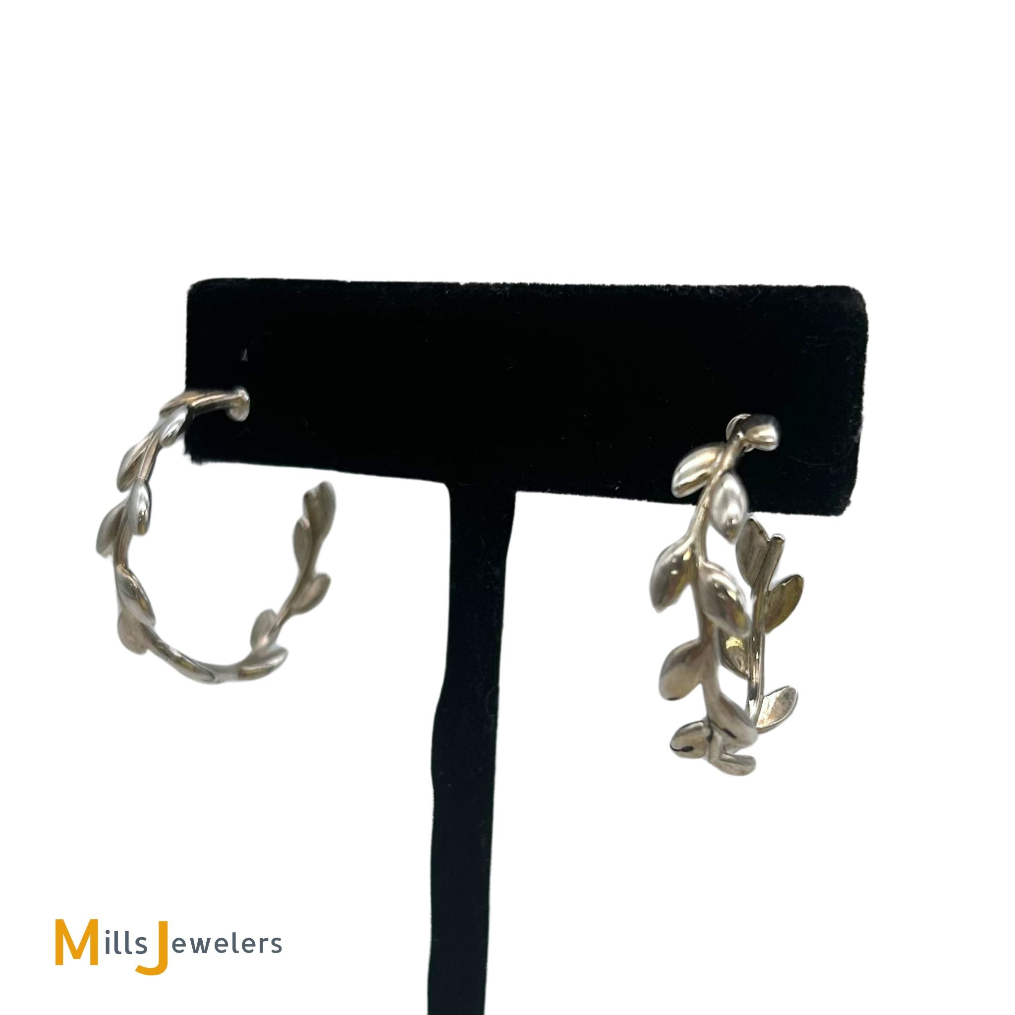 Tiffany Co. Paloma Picasso 925 Sterling Silver Olive Leaf Hoop Earrings