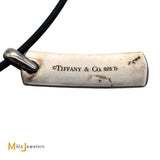 Tiffany & Co. 925 Silver & Titanium 1837 Bar Pendant Rubber Cord Necklace