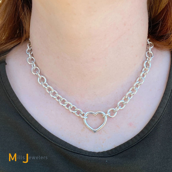 Tiffany & Co. Retired 925 Silver Heart Clasp Link Choker Necklace
