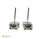 Signed SK 14K White Gold 0.80ctw Diamond Post Screwback Earrings
