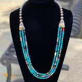 Vintage Tommy Singer Navajo Multi-Gemstone 3-Strand Handmade Turquoise Necklace