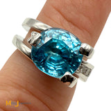 14K White Gold 4.82ct Blue Zircon and 1.0ctw Diamond Solitaire Ring Size 6.75
