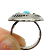 Vintage Sterling Silver 925 Mother of Pearl, Onyx, and Turquoise Shadowbox Ring Size 8.25