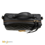 Gucci Black Calfskin Leather Medium Marmont Crossbody With Red White Blue Strap