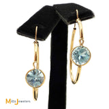 14K Yellow Gold Round Cut 1.84ctw Blue Topaz Hoop Earrings