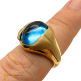 Torgny & Co. 14K Yellow Gold 6.58ct Blue Topaz Cabochon Signet Ring Size 8.5