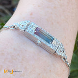 Platinum Case 14K White Gold Bolo 3.25ct Tourmaline 1.11cts Diamond Bracelet