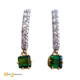 18K Yellow Gold and 14K White Gold Two-Tone 1.51ctw Green Tourmaline and 0.96ctw Diamond Dangle Earrings