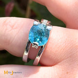 14K White Gold 4.82ct Blue Zircon and 1.0ctw Diamond Solitaire Ring Size 6.75