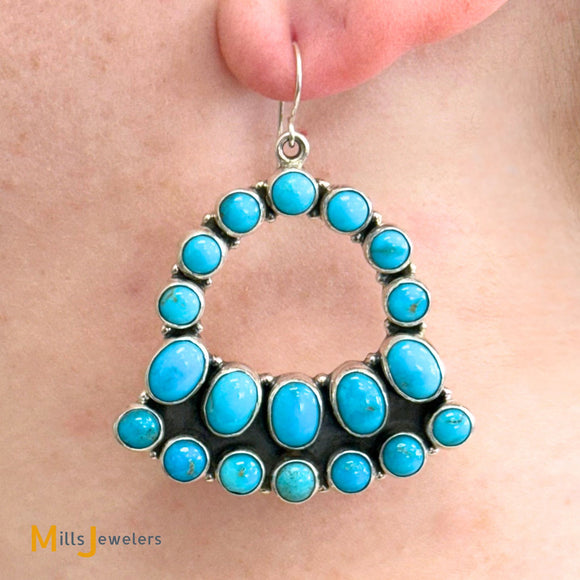 Signed KN Sterling Silver 925 Turquoise Cluster Dangle Earrings