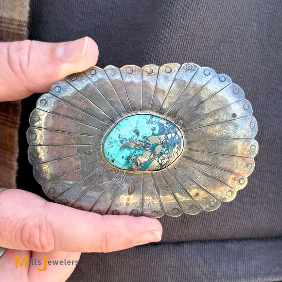 Vintage Sterling Silver 925 Large Turquoise Belt Buckle
