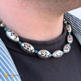 Sterling Silver 925 Barrel Turquoise Bead Necklace 18"