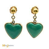 14K Yellow Gold Green Turquoise Dangle Heart Earrings