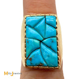 14K Yellow Gold Turquoise Mosaic Ring Size 9.5