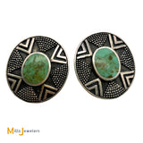 Signed Woods Sterling Silver 925 Shadowbox Green Turquoise Post Earrings