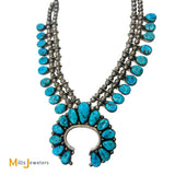 Sterling Silver 925 Turquoise Squash Blossom Necklace 25"
