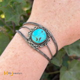 7.25ct Approx. Blue Cabochon Turquoise Sterling Silver 925 Cuff Bracelet