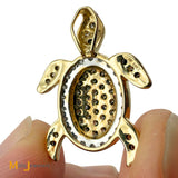 Signed 10K Two-tone Gold 0.58ctw Multicolor Diamond Turtle Pendant
