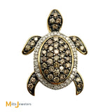 Signed 10K Two-tone Gold 0.58ctw Multicolor Diamond Turtle Pendant