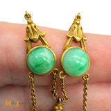 Antique Art Nouveau 14K Yellow Gold Jade and Pearl Dangle Necklace 16"