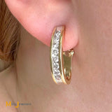 14K Two-Tone Yellow White Gold 1.76ctw Diamond Channel Set Hoop Earrings
