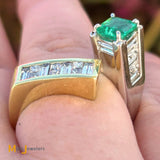 18K Yellow White Gold 0.48ct Colombian Emerald 1.92cts Diamond Bypass Ring Size 7