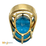 14K Yellow Gold 88.5ct Oval Blue Topaz Solitaire Cocktail Statement Ring Size 8.75