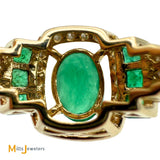 14K Yellow Gold 0.73ctw Emerald 0.17ctw Round Brilliant Diamond Cocktail Ring Size 7.25