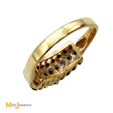 Vintage 14k Yellow Gold 0.9ctw Blue Sapphire and 0.135ctw Diamond Cluster Cathedral Ring Size 4.75