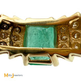 Vintage 14K Yellow Gold 4.54ct Columbian Emerald and 0.36ctw Diamond Cocktail Ring Size 7