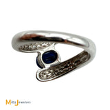 14k White Gold 1.54ct Blue Sapphire and 0.84ctw Diamond Cocktail Bypass Ring Size 6.5