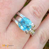 14K White Gold 4.82ct Blue Zircon and 1.0ctw Diamond Solitaire Ring Size 6.75
