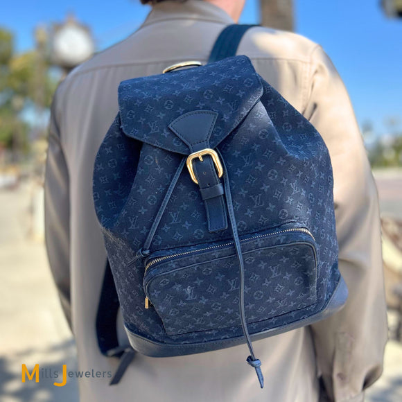 Louis Vuitton Vintage Montsouris GM Monogram Denim Navy Blue Backpack 2003
