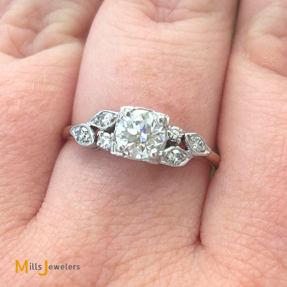 Vintage 14K Two-Tone Gold 0.72ct European Cut Diamond Solitaire 0.90ctw Engagement Ring Size 7.75