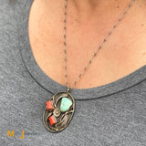 Vintage Emil Benally Navajo Sterling Silver Turquoise Coral Pendant Necklace