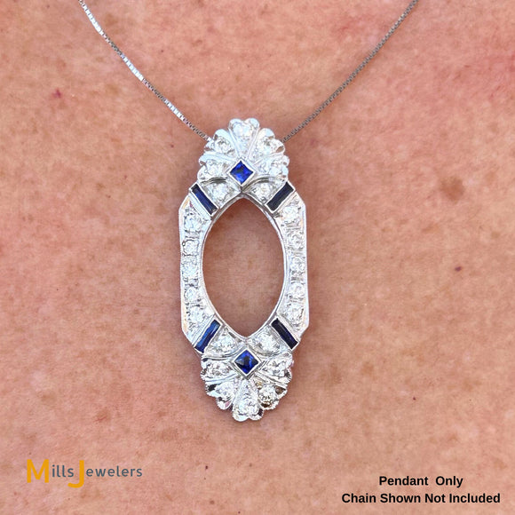 Vintage Platinum Art Deco 0.72ctw Diamond and Synthetic Sapphire Slide Pendant