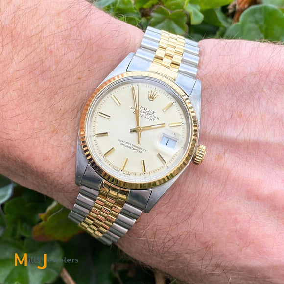 Vintage Rolex Datejust 1601 36mm Steel & 14K Yellow Gold Champagne Dial Watch 1961