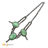 Vintage Signed DO Sterling Silver Royston Turquoise Three Blossom Beaded Necklace 26”