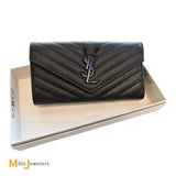 Yves Saint Laurent Cassandre Matelasse Large Flap Wallet in Grain De Poudre Leather