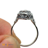 Vintage 18K White Gold Synthetic Blue Sapphire and 0.09ctw Diamond Art Deco Ring Size 6.5