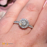18K Two-Tone White and Rose Gold 1.28ctw Diamond Halo Engagement Ring Size 7