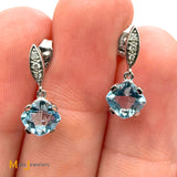 14K White Gold 1.3ctw Aquamarine and 0.04ctw Diamond Dangle Earrings
