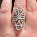 18K White Gold 1.76ctw Diamond Filigree Swirl Full Finger Cocktail Ring Size 8