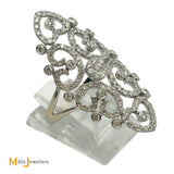 18K White Gold 1.76ctw Diamond Filigree Swirl Full Finger Cocktail Ring Size 8