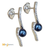 18K & 14K White Gold Pearl and 0.84ctw Diamond Drop Earrings