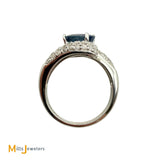14k White Gold 1.54ct Blue Sapphire and 0.84ctw Diamond Cocktail Bypass Ring Size 6.5