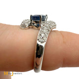 14k White Gold 1.54ct Blue Sapphire and 0.84ctw Diamond Cocktail Bypass Ring Size 6.5