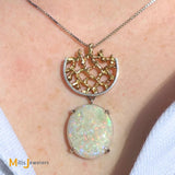 14K Two-tone Gold 10ct Australian Fire Opal Abstract Slide Dangle Pendant