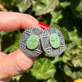 Signed Woods Sterling Silver 925 Shadowbox Green Turquoise Post Earrings